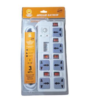 Ultra Electric supresor multiuso 6 tomas con propio interruptor + medida de voltaje 3 metros