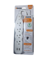 Bticino supresor 4 tomas más tierra con 2 puertos USB/ 3 metros